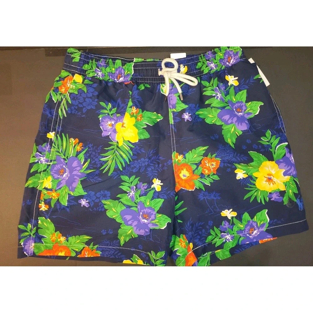 Polo Ralph Lauren‎ Mens Traveler Swim Shorts Blue Tropical Flower Size S
